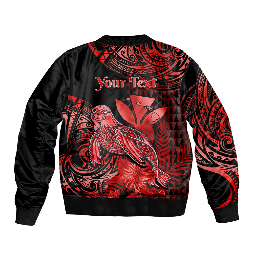 (Custom Personalised) Hawaii Monk Seal Sleeve Zip Bomber Jacket Polynesian Kakau With Kanaka Red - Wonder Print Shop