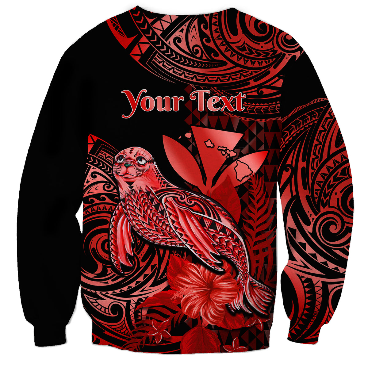 (Custom Personalised) Hawaii Monk Seal Sweatshirt Polynesian Kakau With Kanaka Red - Wonder Print Shop