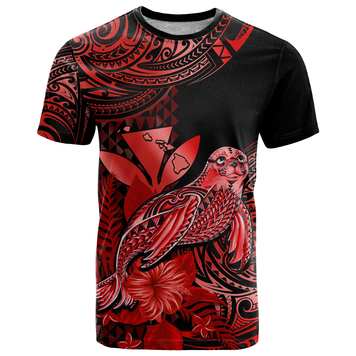 Custom Hawaii Monk Seal T Shirt Polynesian Kakau With Kanaka Red - Wonder Print Shop