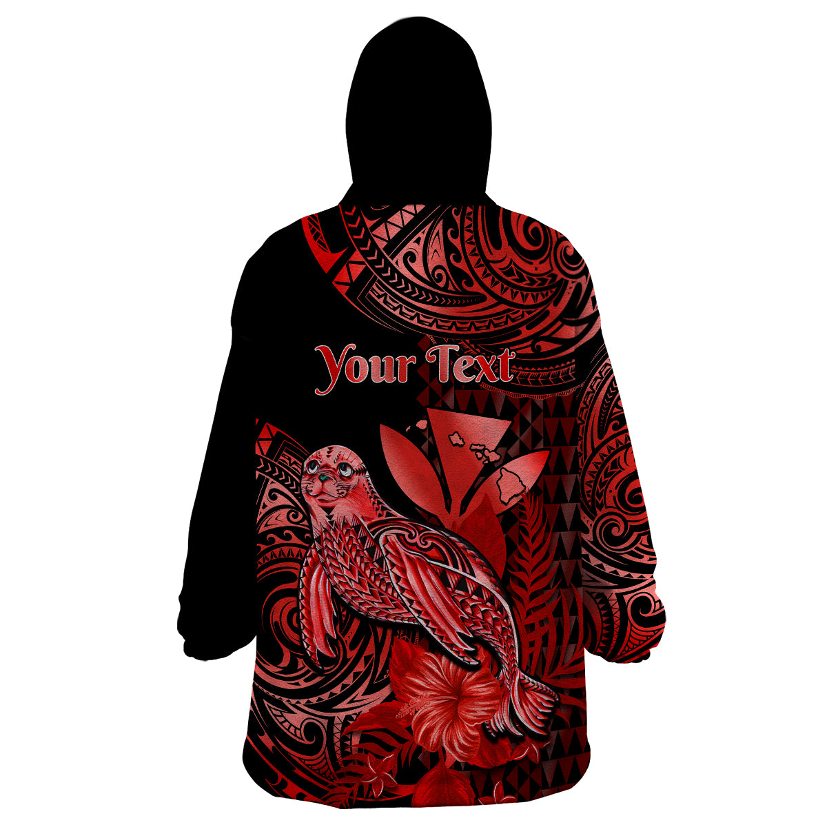 (Custom Personalised) Hawaii Monk Seal Wearable Blanket Hoodie Polynesian Kakau With Kanaka Red - Wonder Print Shop