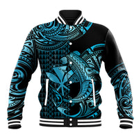 (Custom Personalised) Hawaii Hammerhead Shark Baseball Jacket Polynesian Kakau With Kanaka Turquoise - Wonder Print Shop