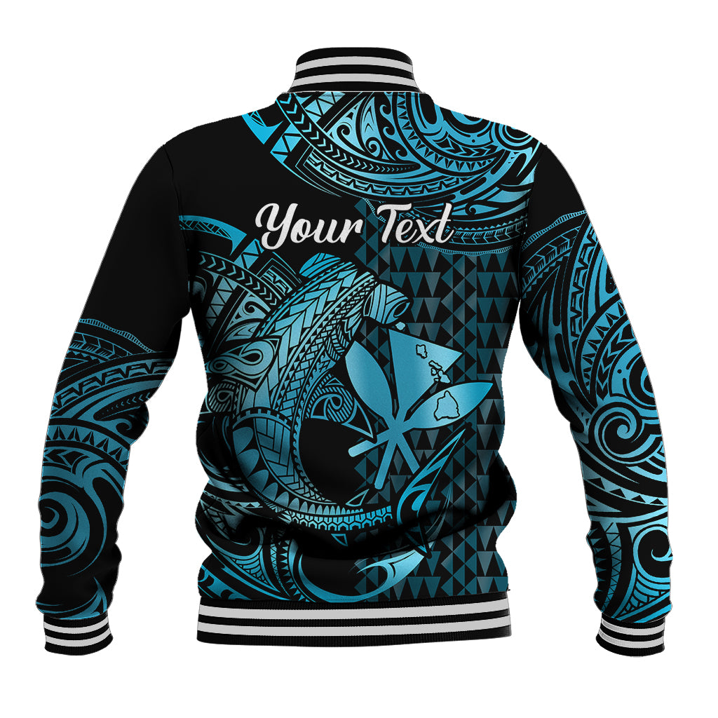 (Custom Personalised) Hawaii Hammerhead Shark Baseball Jacket Polynesian Kakau With Kanaka Turquoise - Wonder Print Shop