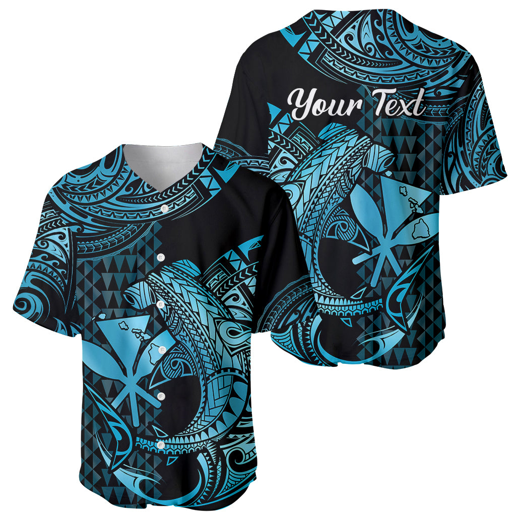 (Custom Personalised) Hawaii Hammerhead Shark Baseball Jersey Polynesian Kakau With Kanaka Turquoise - Wonder Print Shop