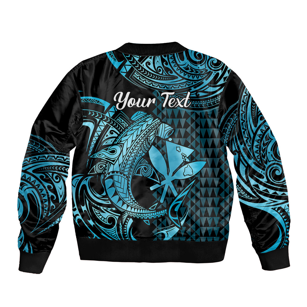 (Custom Personalised) Hawaii Hammerhead Shark Bomber Jacket Polynesian Kakau With Kanaka Turquoise - Wonder Print Shop