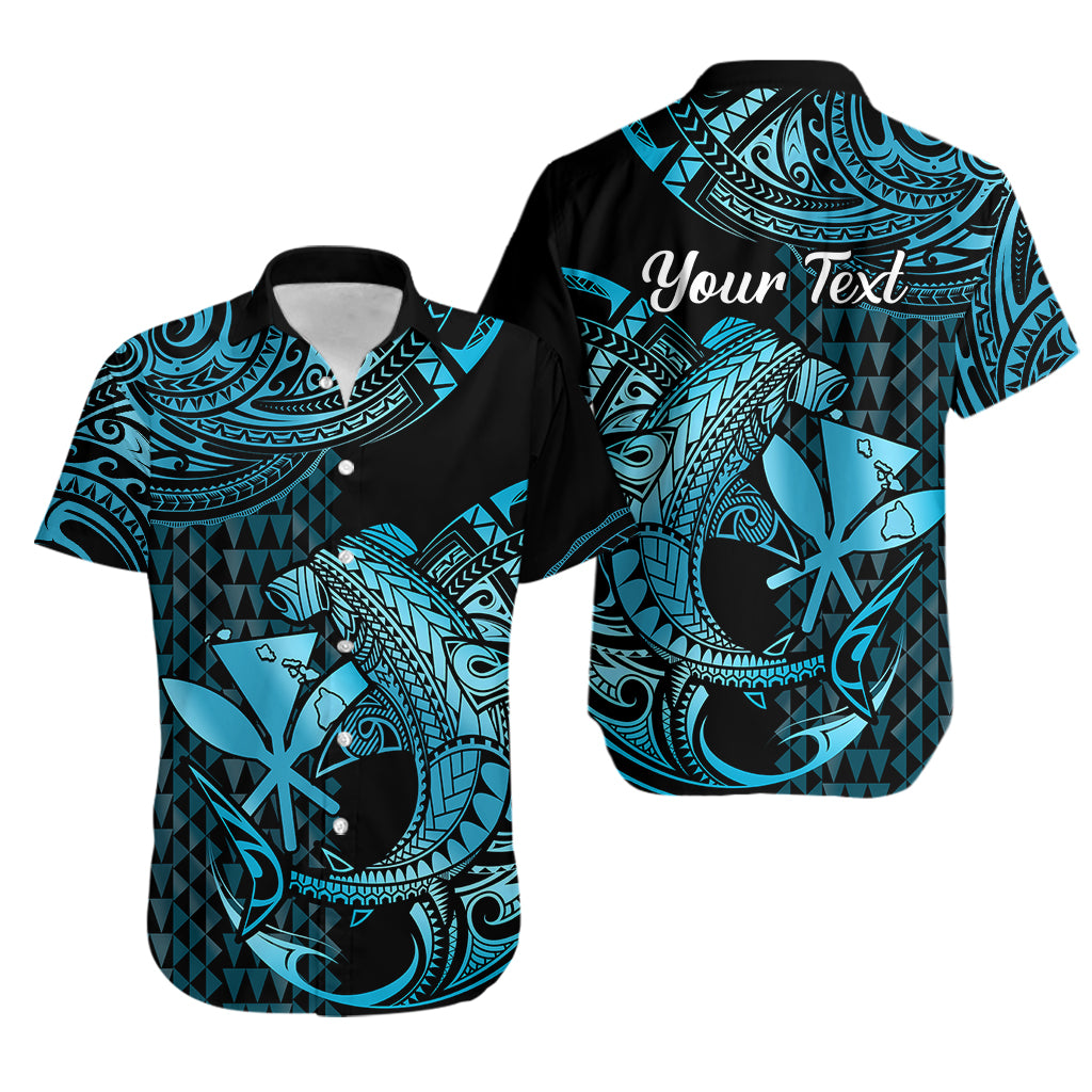(Custom Personalised) Hawaii Hammerhead Shark Hawaiian Shirt Polynesian Kakau With Kanaka Turquoise - Wonder Print Shop