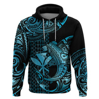Custom Hawaii Hammerhead Shark Polynesian Hoodie Polynesian Kakau With Kanaka Turquoise - Wonder Print Shop