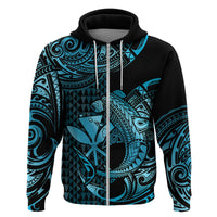 Custom Hawaii Hammerhead Shark Polynesian Hoodie Polynesian Kakau With Kanaka Turquoise - Wonder Print Shop