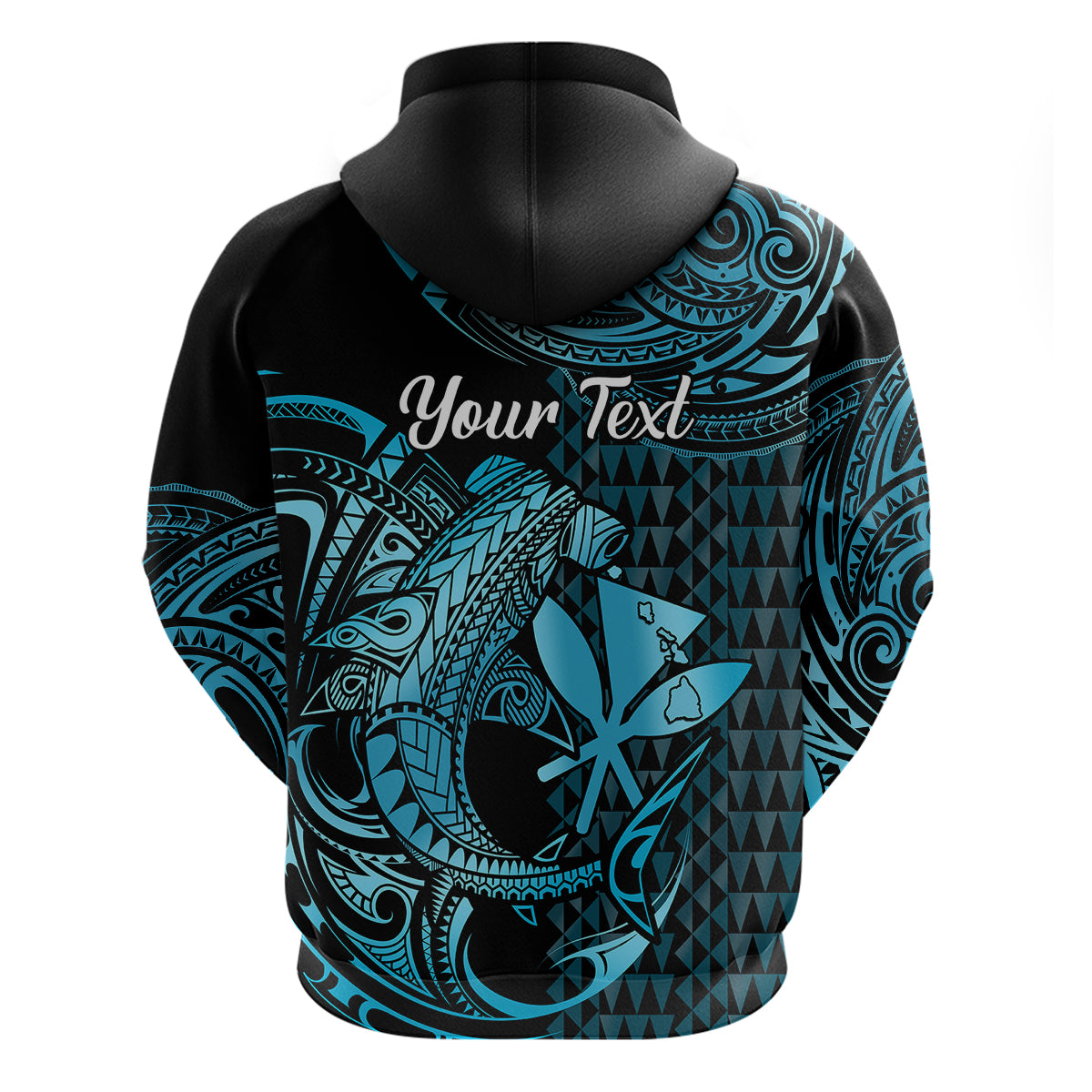 Custom Hawaii Hammerhead Shark Polynesian Hoodie Polynesian Kakau With Kanaka Turquoise - Wonder Print Shop