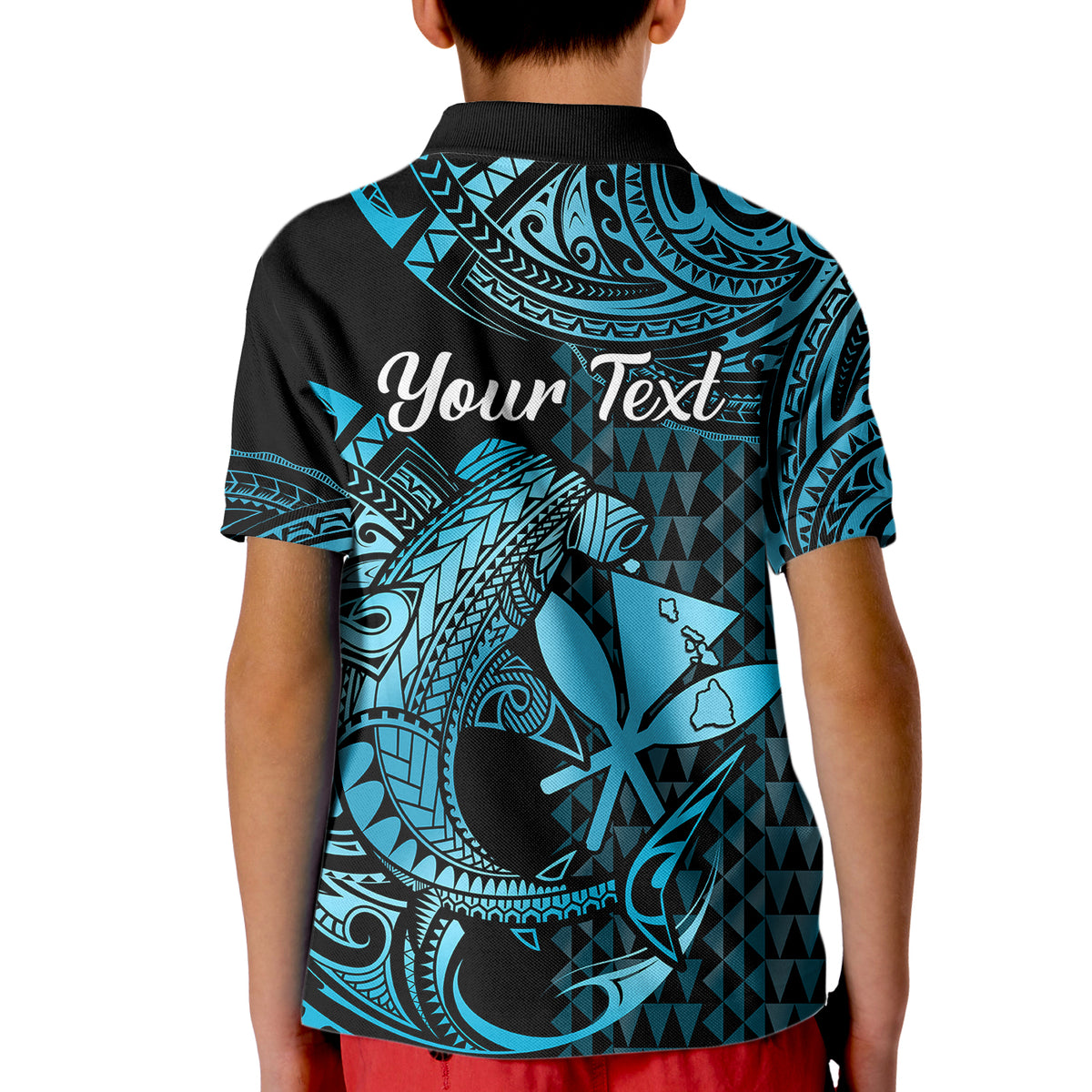 Custom Hawaii Hammerhead Shark Polo Shirt for Kid Polynesian Kakau With Kanaka Turquoise - Wonder Print Shop