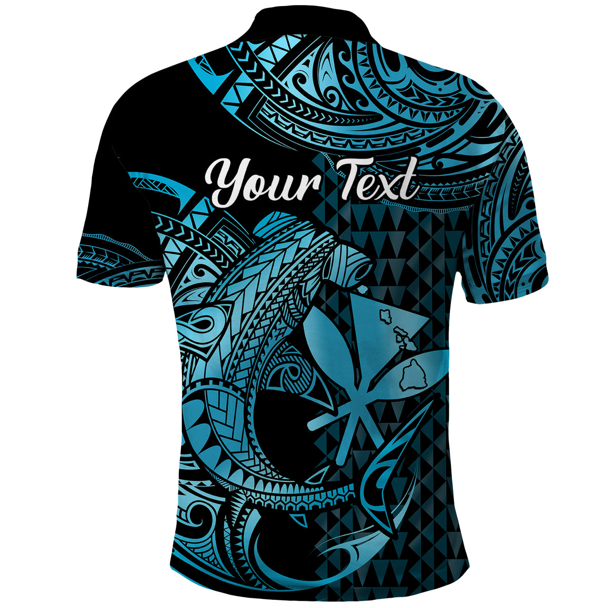 Custom Hawaii Hammerhead Shark Polynesian Tatoo Polo Shirt Polynesian Kakau With Kanaka Turquoise - Wonder Print Shop