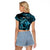 (Custom Personalised) Hawaii Hammerhead Shark Raglan Cropped T Shirt Polynesian Kakau With Kanaka Turquoise - Wonder Print Shop