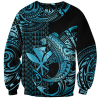 (Custom Personalised) Hawaii Hammerhead Shark Sweatshirt Polynesian Kakau With Kanaka Turquoise - Wonder Print Shop