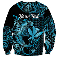 (Custom Personalised) Hawaii Hammerhead Shark Sweatshirt Polynesian Kakau With Kanaka Turquoise - Wonder Print Shop