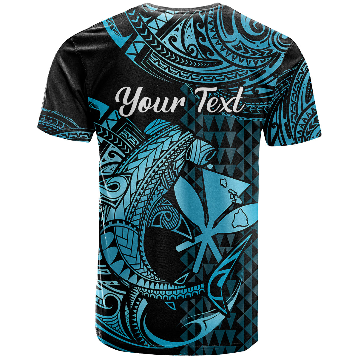Custom Hawaii Hammerhead Shark T Shirt Polynesian Kakau With Kanaka Turquoise - Wonder Print Shop