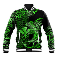 (Custom Personalised) Hawaii Hammerhead Shark Baseball Jacket Polynesian Kakau With Kanaka Green - Wonder Print Shop