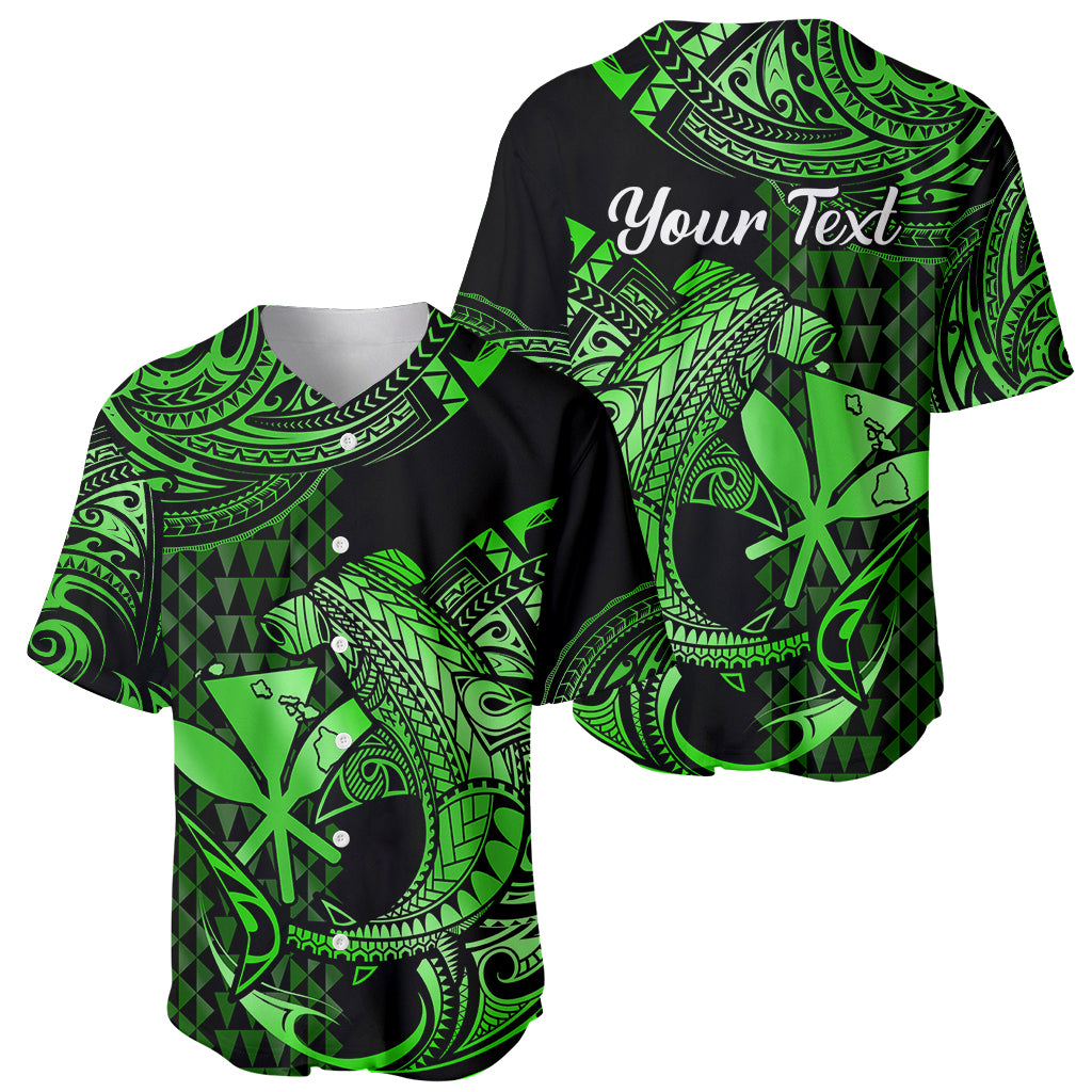 (Custom Personalised) Hawaii Hammerhead Shark Baseball Jersey Polynesian Kakau With Kanaka Green - Wonder Print Shop