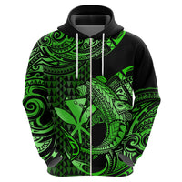 Custom Hawaii Hammerhead Shark Polynesian Hoodie Polynesian Kakau With Kanaka Green - Wonder Print Shop