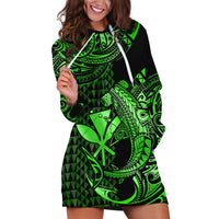 (Custom Personalised) Hawaii Hammerhead Shark Hoodie Dress Polynesian Kakau With Kanaka Green - Wonder Print Shop