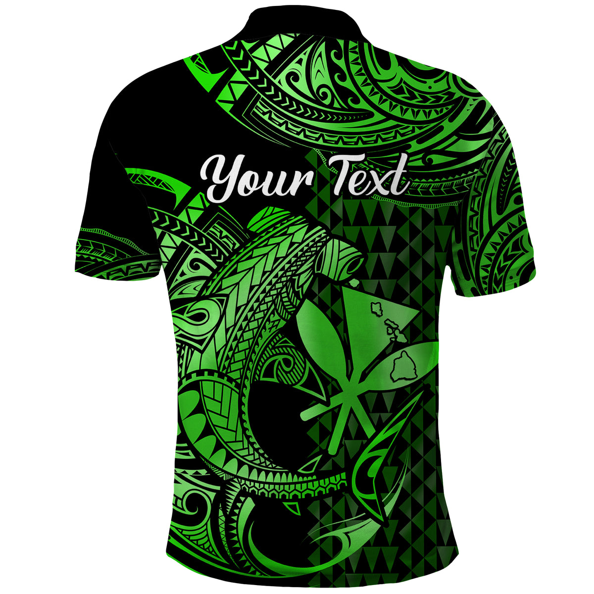 Custom Hawaii Hammerhead Shark Polynesian Tatoo Polo Shirt Polynesian Kakau With Kanaka Green - Wonder Print Shop