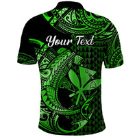 Custom Hawaii Hammerhead Shark Polynesian Tatoo Polo Shirt Polynesian Kakau With Kanaka Green - Wonder Print Shop