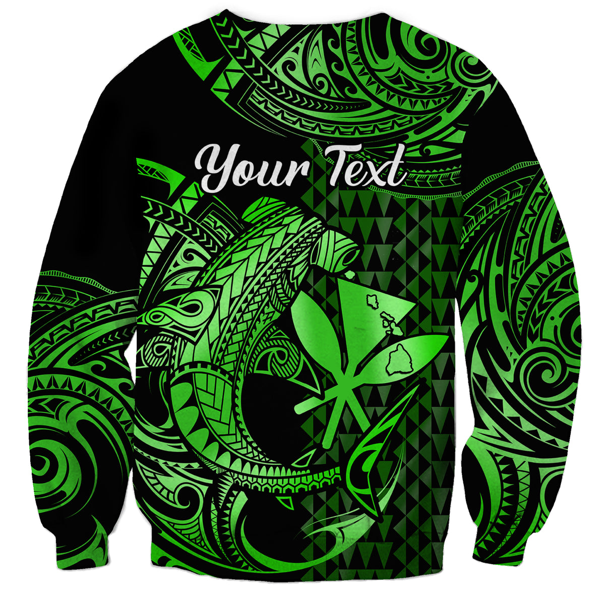 (Custom Personalised) Hawaii Hammerhead Shark Sweatshirt Polynesian Kakau With Kanaka Green - Wonder Print Shop