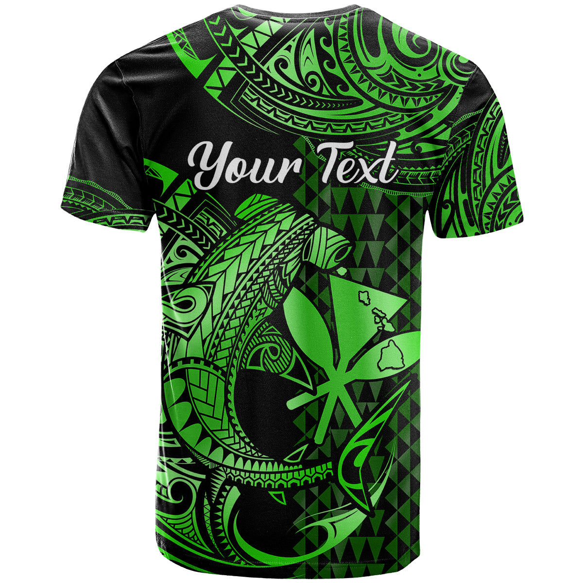 Custom Hawaii Hammerhead Shark T Shirt Polynesian Kakau With Kanaka Green - Wonder Print Shop
