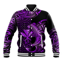 (Custom Personalised) Hawaii Hammerhead Shark Baseball Jacket Polynesian Kakau With Kanaka Purple - Wonder Print Shop