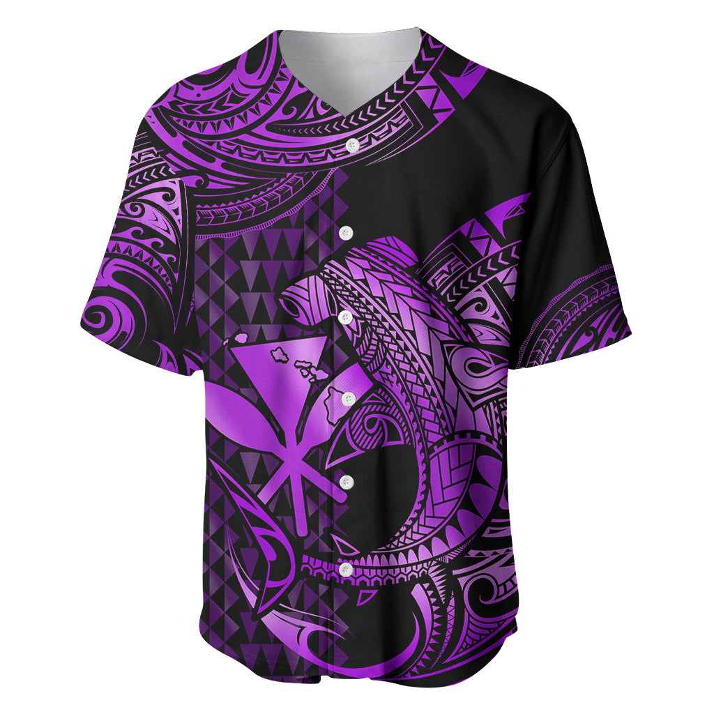 (Custom Personalised) Hawaii Hammerhead Shark Baseball Jersey Polynesian Kakau With Kanaka Purple - Wonder Print Shop