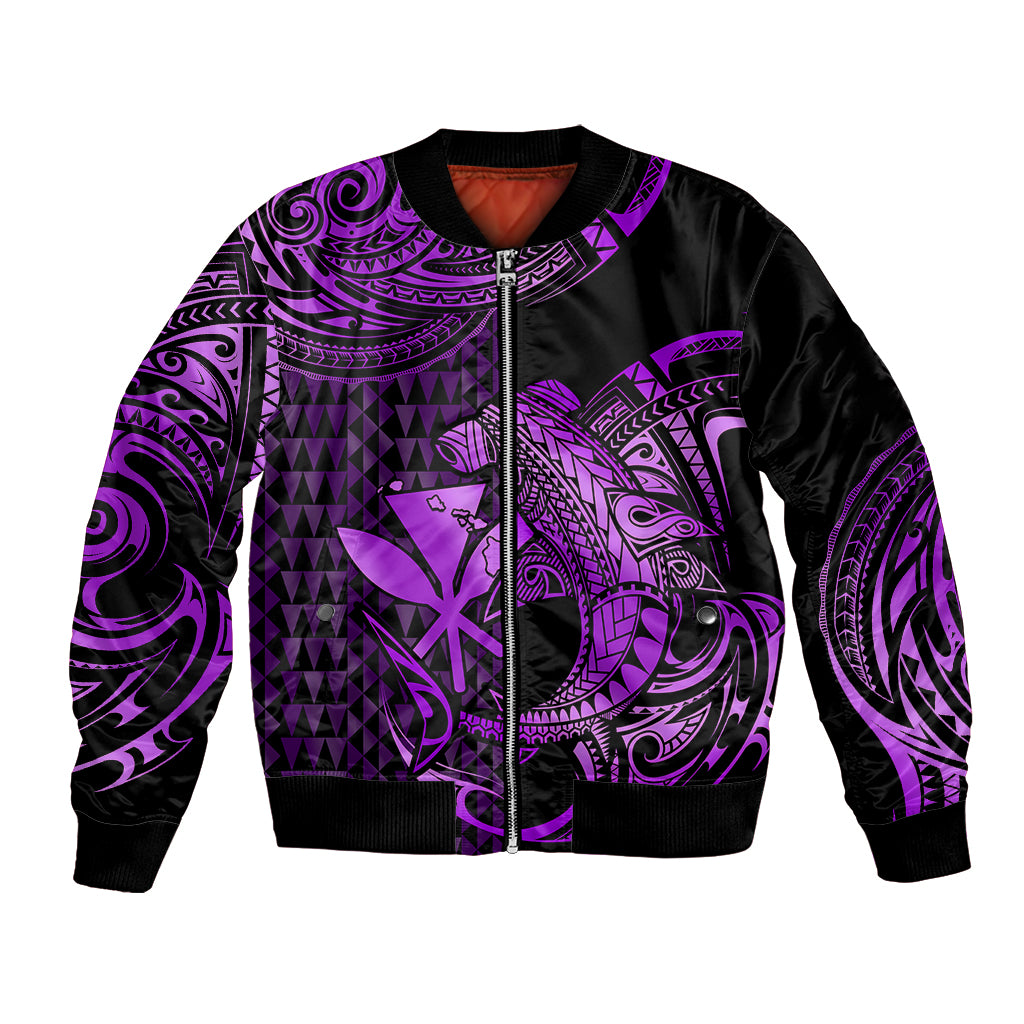 (Custom Personalised) Hawaii Hammerhead Shark Bomber Jacket Polynesian Kakau With Kanaka Purple - Wonder Print Shop