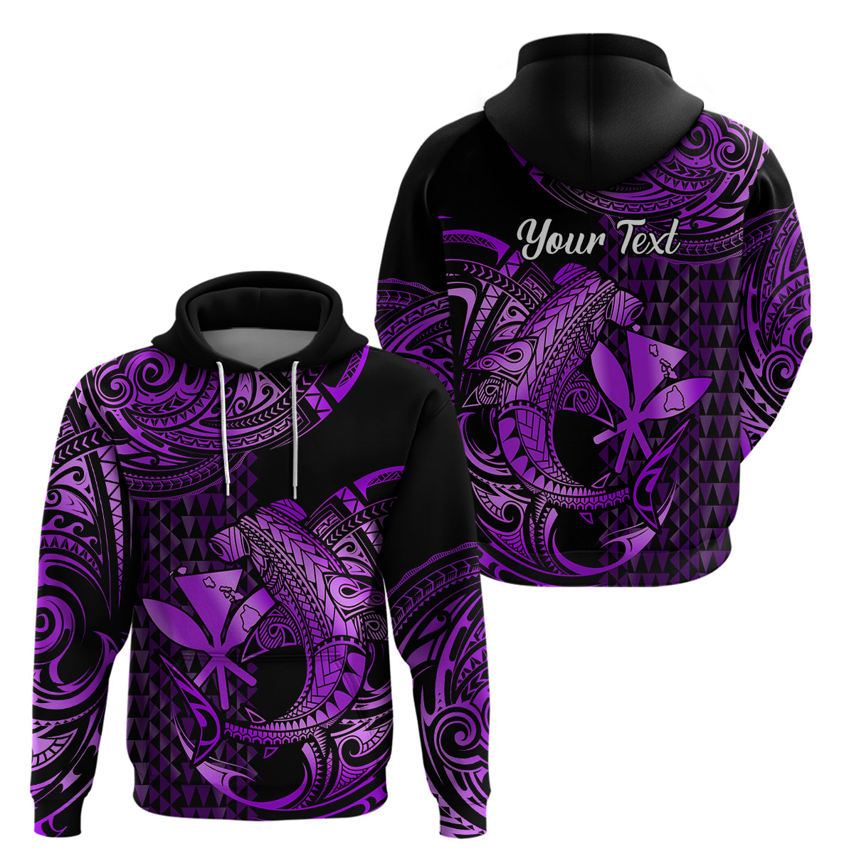Custom Hawaii Hammerhead Shark Polynesian Hoodie Polynesian Kakau With Kanaka Purple - Wonder Print Shop
