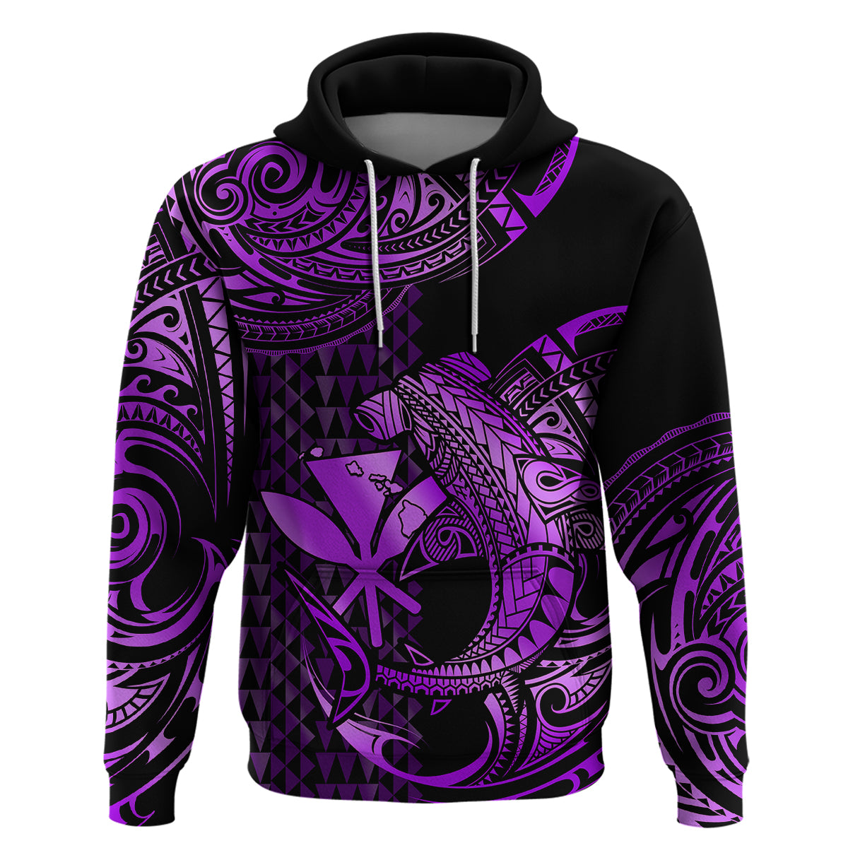 Custom Hawaii Hammerhead Shark Polynesian Hoodie Polynesian Kakau With Kanaka Purple - Wonder Print Shop