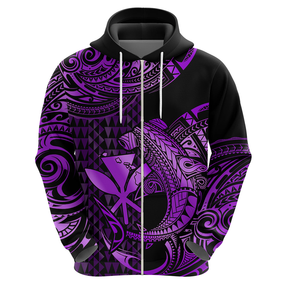 Custom Hawaii Hammerhead Shark Polynesian Hoodie Polynesian Kakau With Kanaka Purple - Wonder Print Shop