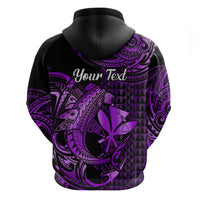 Custom Hawaii Hammerhead Shark Polynesian Hoodie Polynesian Kakau With Kanaka Purple - Wonder Print Shop
