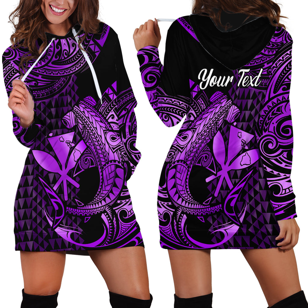 (Custom Personalised) Hawaii Hammerhead Shark Hoodie Dress Polynesian Kakau With Kanaka Purple - Wonder Print Shop
