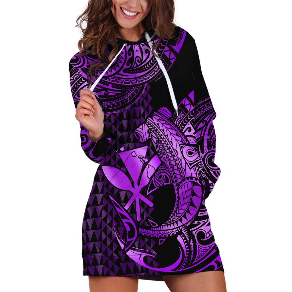 (Custom Personalised) Hawaii Hammerhead Shark Hoodie Dress Polynesian Kakau With Kanaka Purple - Wonder Print Shop