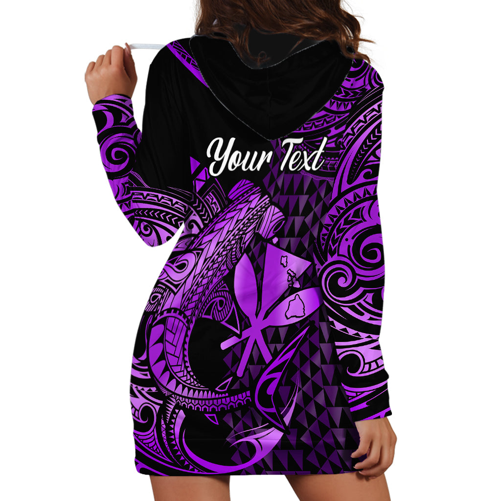 (Custom Personalised) Hawaii Hammerhead Shark Hoodie Dress Polynesian Kakau With Kanaka Purple - Wonder Print Shop