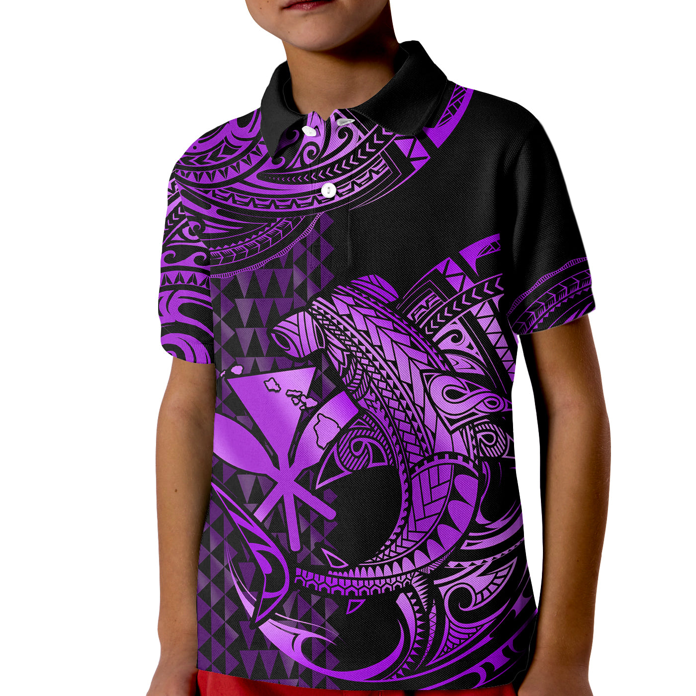 Custom Hawaii Hammerhead Shark Polo Shirt for Kid Polynesian Kakau With Kanaka Purple - Wonder Print Shop
