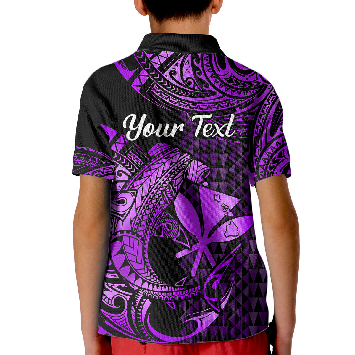 Custom Hawaii Hammerhead Shark Polo Shirt for Kid Polynesian Kakau With Kanaka Purple - Wonder Print Shop