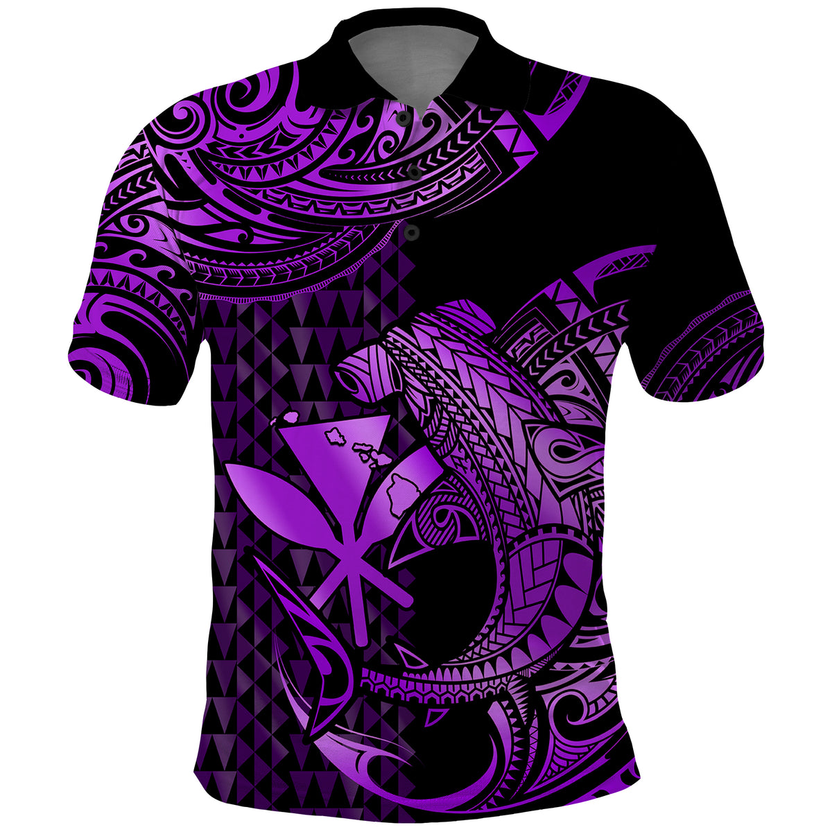 Custom Hawaii Hammerhead Shark Polynesian Tatoo Polo Shirt Polynesian Kakau With Kanaka Purple - Wonder Print Shop