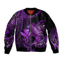 (Custom Personalised) Hawaii Hammerhead Shark Sleeve Zip Bomber Jacket Polynesian Kakau With Kanaka Purple - Wonder Print Shop