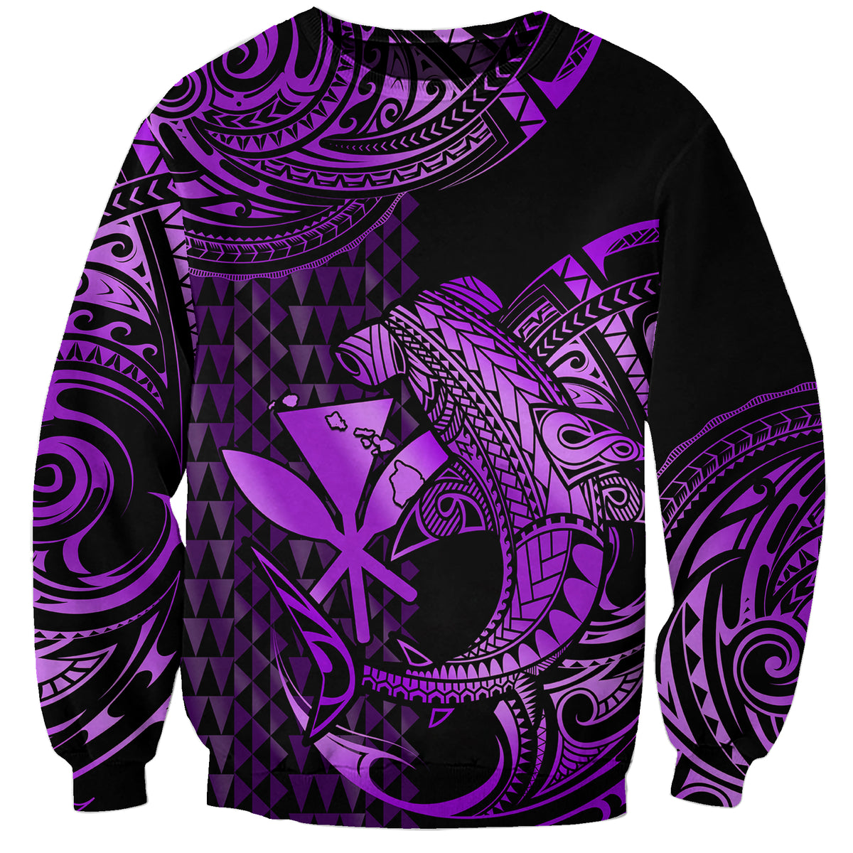 (Custom Personalised) Hawaii Hammerhead Shark Sweatshirt Polynesian Kakau With Kanaka Purple - Wonder Print Shop