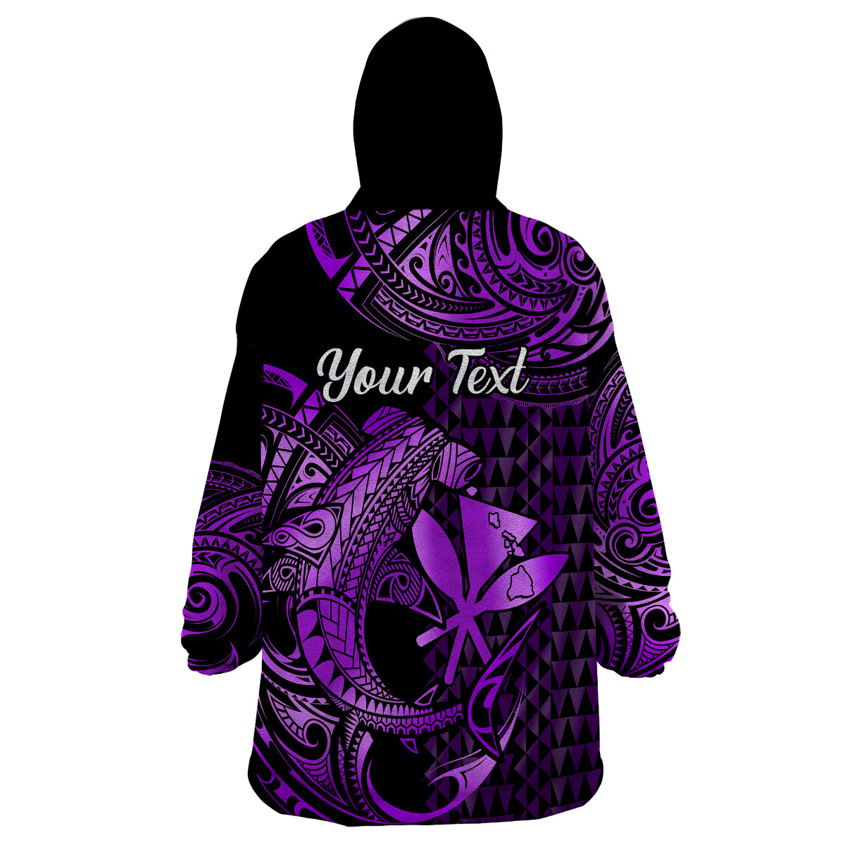 (Custom Personalised) Hawaii Hammerhead Shark Wearable Blanket Hoodie Polynesian Kakau With Kanaka Purple - Wonder Print Shop