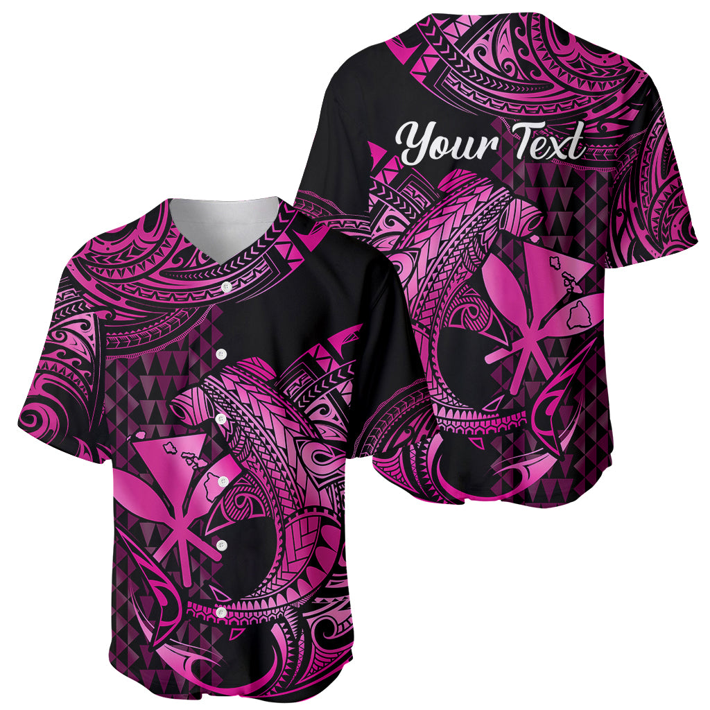 (Custom Personalised) Hawaii Hammerhead Shark Baseball Jersey Polynesian Kakau With Kanaka Pink - Wonder Print Shop