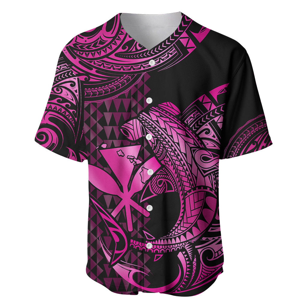 (Custom Personalised) Hawaii Hammerhead Shark Baseball Jersey Polynesian Kakau With Kanaka Pink - Wonder Print Shop