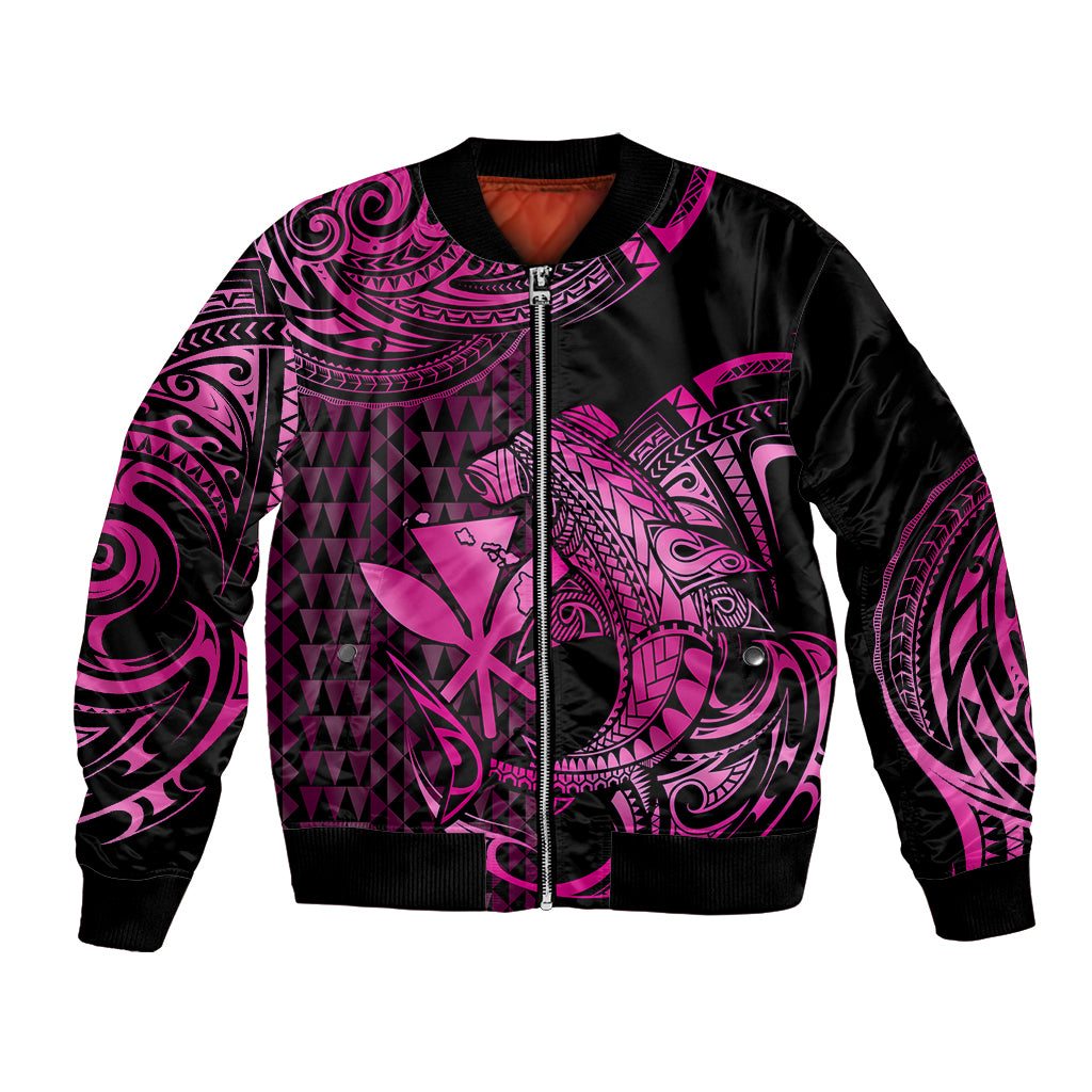 (Custom Personalised) Hawaii Hammerhead Shark Bomber Jacket Polynesian Kakau With Kanaka Pink - Wonder Print Shop