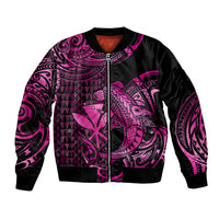 (Custom Personalised) Hawaii Hammerhead Shark Bomber Jacket Polynesian Kakau With Kanaka Pink - Wonder Print Shop