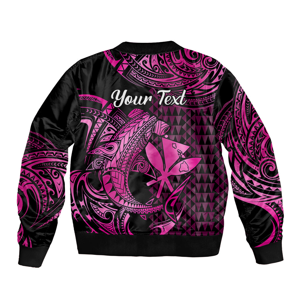 (Custom Personalised) Hawaii Hammerhead Shark Bomber Jacket Polynesian Kakau With Kanaka Pink - Wonder Print Shop