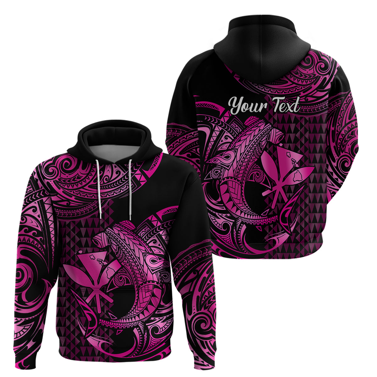 Custom Hawaii Hammerhead Shark Polynesian Hoodie Polynesian Kakau With Kanaka Pink - Wonder Print Shop