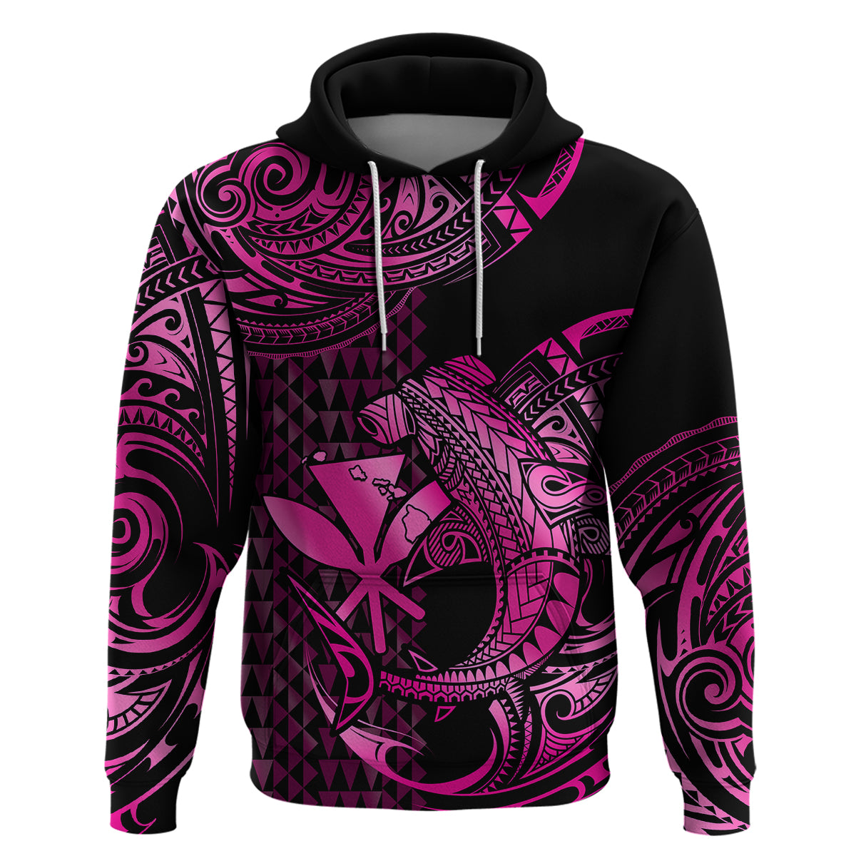 Custom Hawaii Hammerhead Shark Polynesian Hoodie Polynesian Kakau With Kanaka Pink - Wonder Print Shop