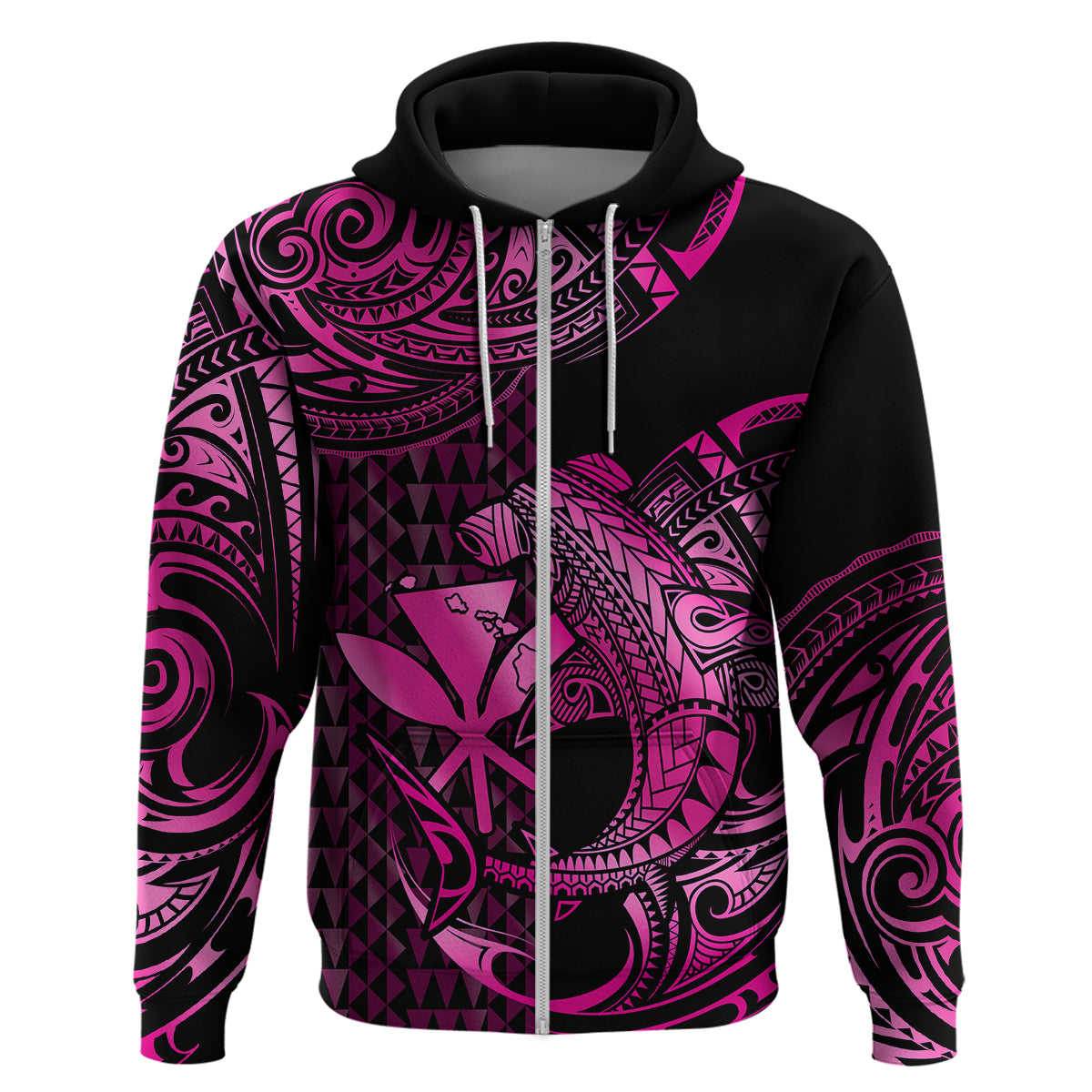 Custom Hawaii Hammerhead Shark Polynesian Hoodie Polynesian Kakau With Kanaka Pink - Wonder Print Shop